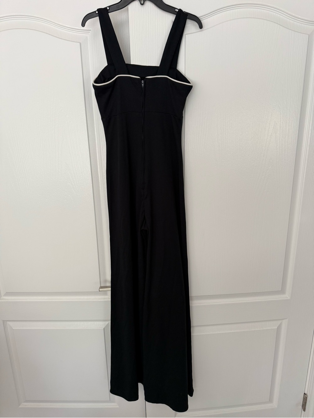 Vintage Black Jumpsuit with White Piping Overcoat and Tie Waist - Picture 4 of 6